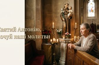 Людина молиться перед іконою святого Антонія зі свічкою
