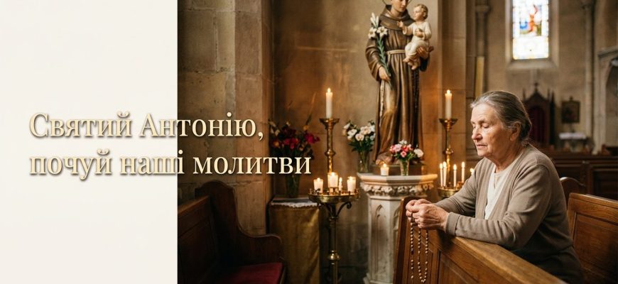 Людина молиться перед іконою святого Антонія зі свічкою