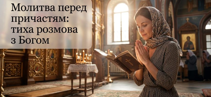 Людина молиться перед причастям зі свічкою в храмі