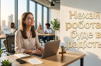 Людина зі складеними в молитві долонями на фоні робочого столу