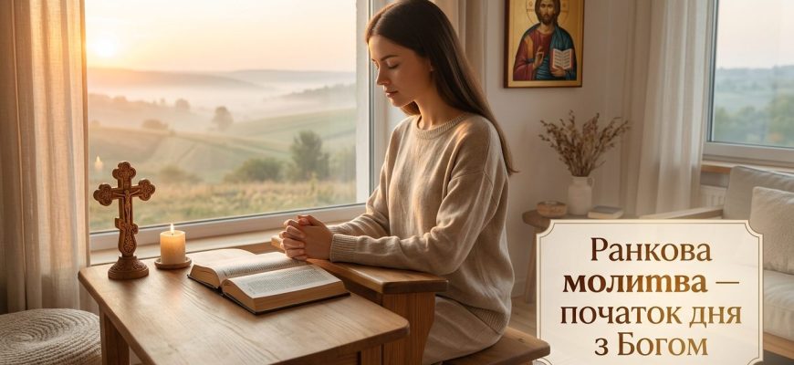Людина молиться вранці біля вікна