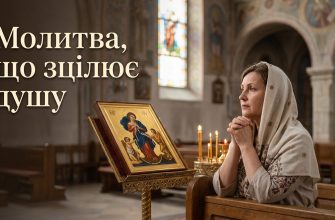 Жінка молиться перед іконою Богородиці зі свічкою в руках