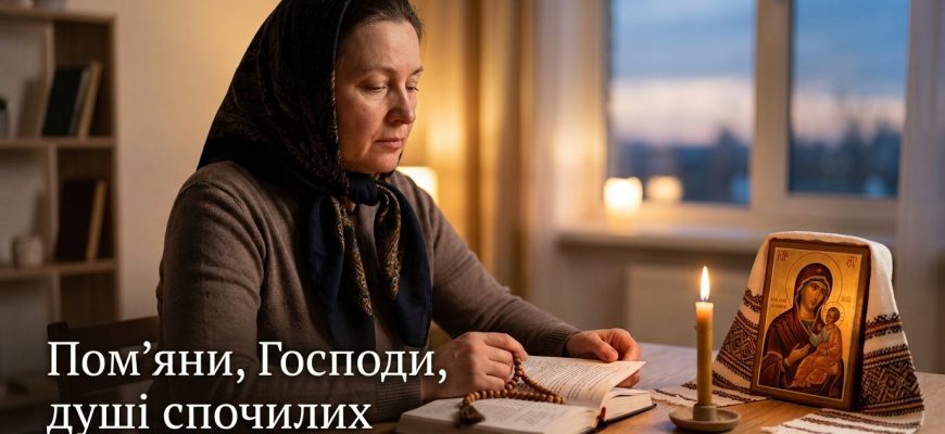 Вечірня молитва за померлих: свічка та молитовник на столі